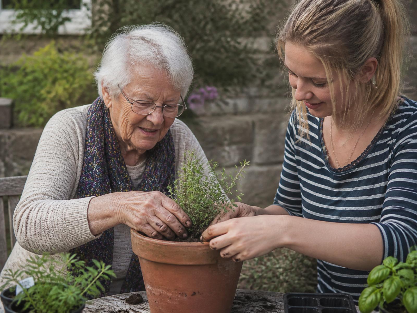 Older woman gardening